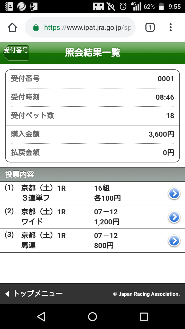 【競馬】京都1Ｒで今日の軍資金作らせてやるよ 	→ ＜　結　果　＞