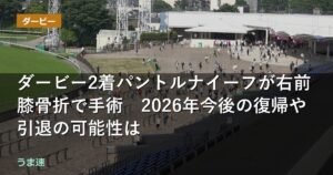 ダービー2着パントルナイーフが右前膝骨折で手術　2026年今後の復帰や引退の可能性は
