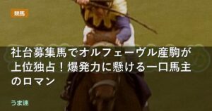 社台募集馬でオルフェーヴル産駒が上位独占！爆発力に懸ける一口馬主のロマン