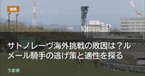 サトノレーヴ海外挑戦の敗因は?ルメール騎手の逃げ策と適性を探る サトノレーヴ海外挑戦の敗因は?ルメール騎手の逃げ策と適性を探る