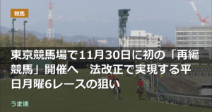 東京競馬場で11月30日に初の「再編競馬」開催へ　法改正で実現する平日月曜6レースの狙い